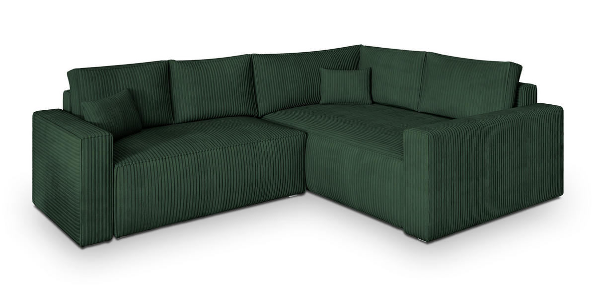 ECKSOFA ERONIS R-S Grün Kordstoff mit Schlaffunktion - Grün, Holz (265/194cm) - MASSENO