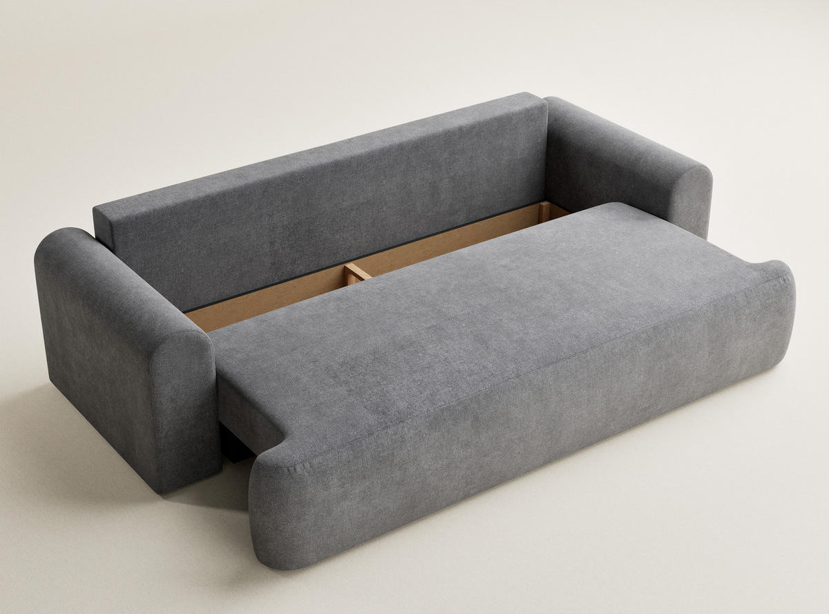 SOFA MIT SCHLAFFUNKTION Toluca Grau Chenille-Stoff - Schwarz/Grau, Holz/Holzwerkstoff (247/69/104cm) - Maison de Reve