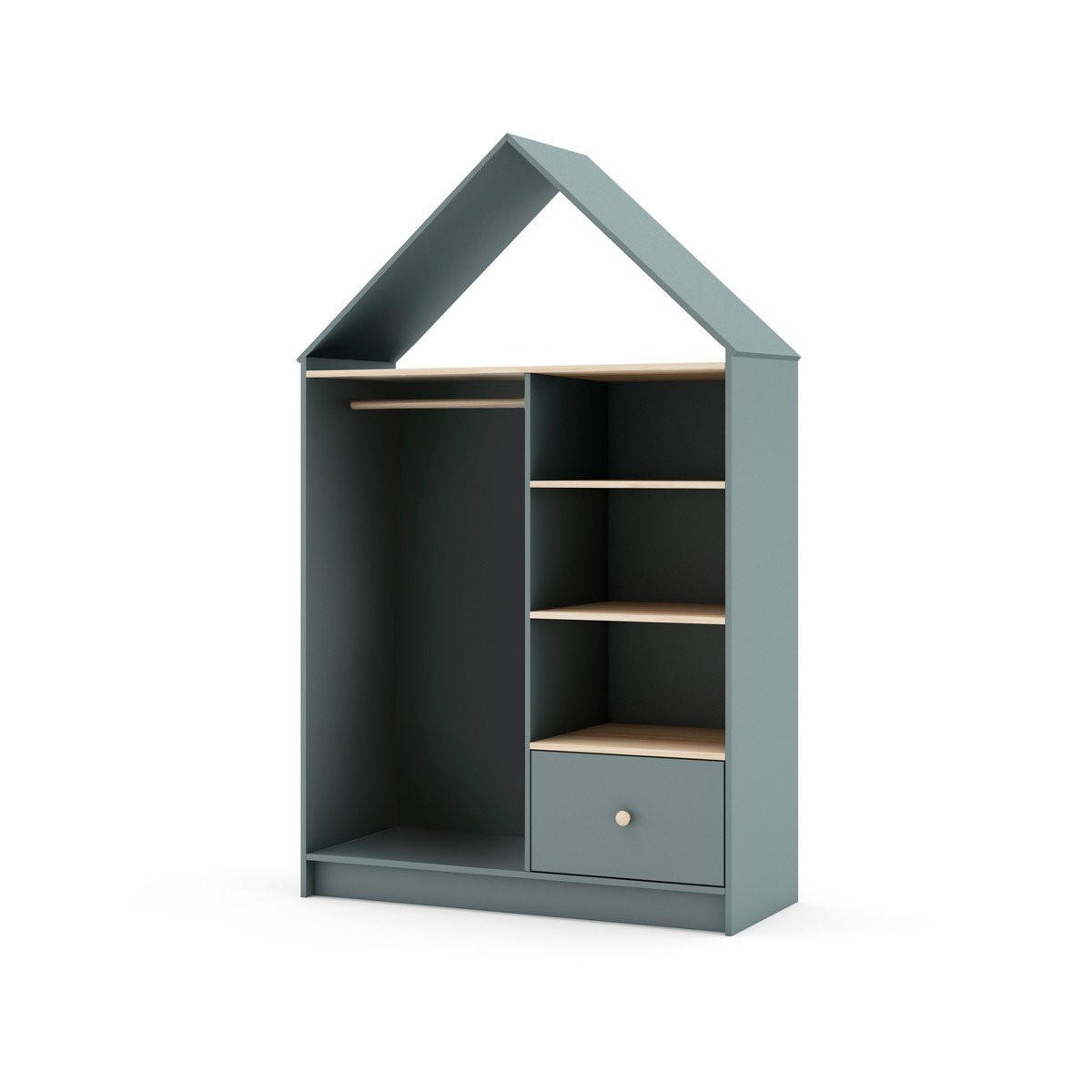KLEIDERSCHRANK mit 3 Nischen, 1 Schublade und 1 Kleiderstange H180 cm 45/110/180 cm - Grün, Holzwerkstoff (45/180/110cm) - Calicosy