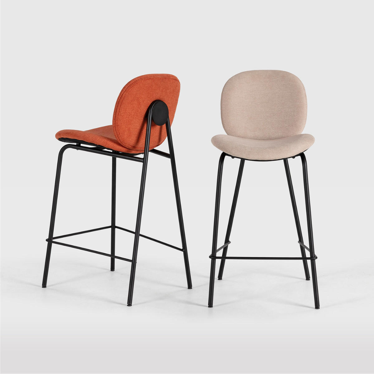 BARHOCKER (Set aus 2) aus Stoff mit schwarzen Metallbeinen - cori 43/54/66 cm - Beige, Textil (54/66/43cm) - Drawer