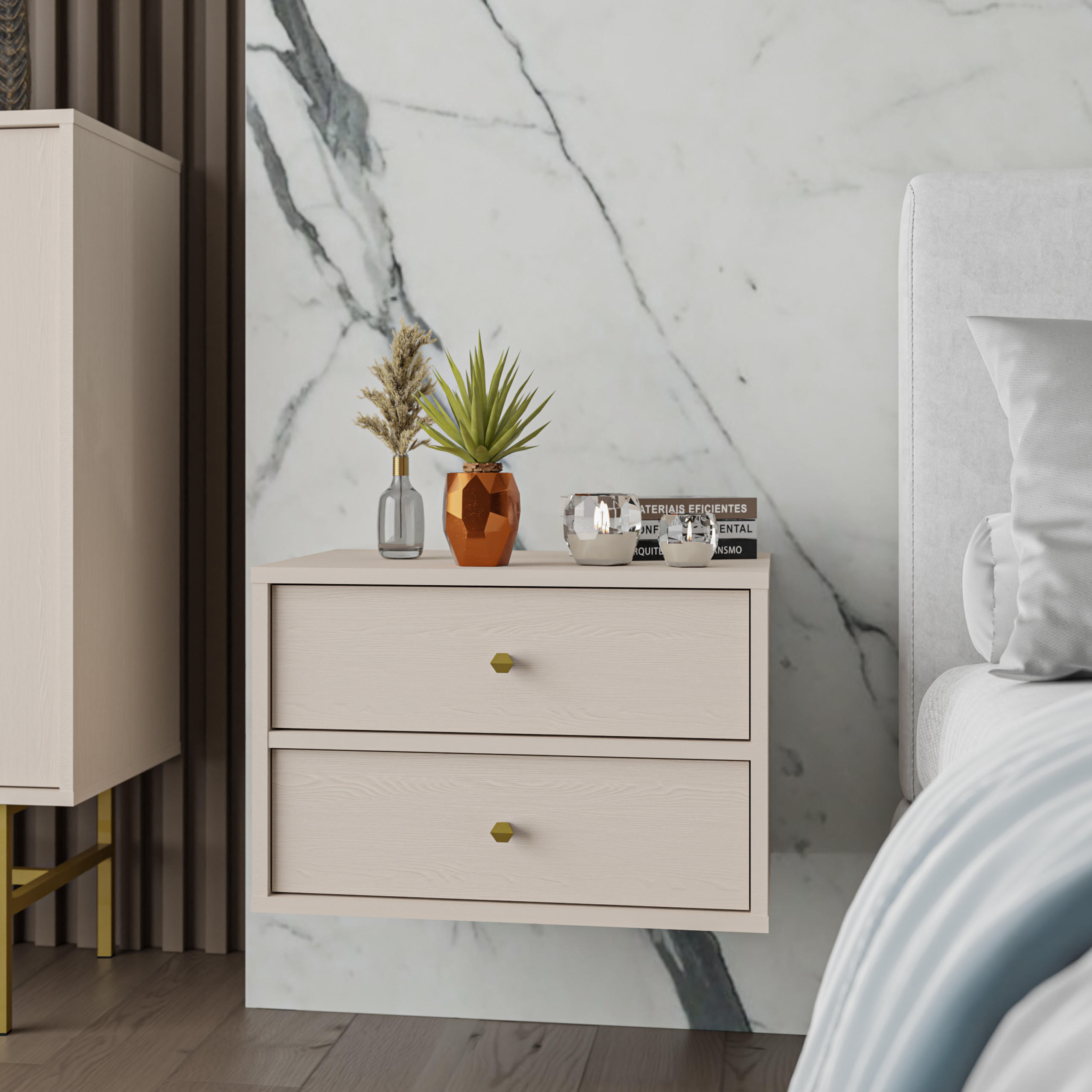 NACHTTISCH TORINO 51,8/35/40,8 cm Beige - Beige, Holzwerkstoff (51.8/35/40.8cm) - MASSENO