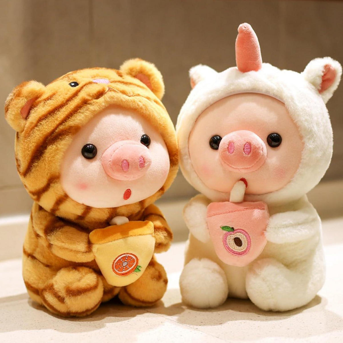 STOFFTIER Schwein mit Bubble Tea 25 cm - Multicolor, Textil (10/15cm)
