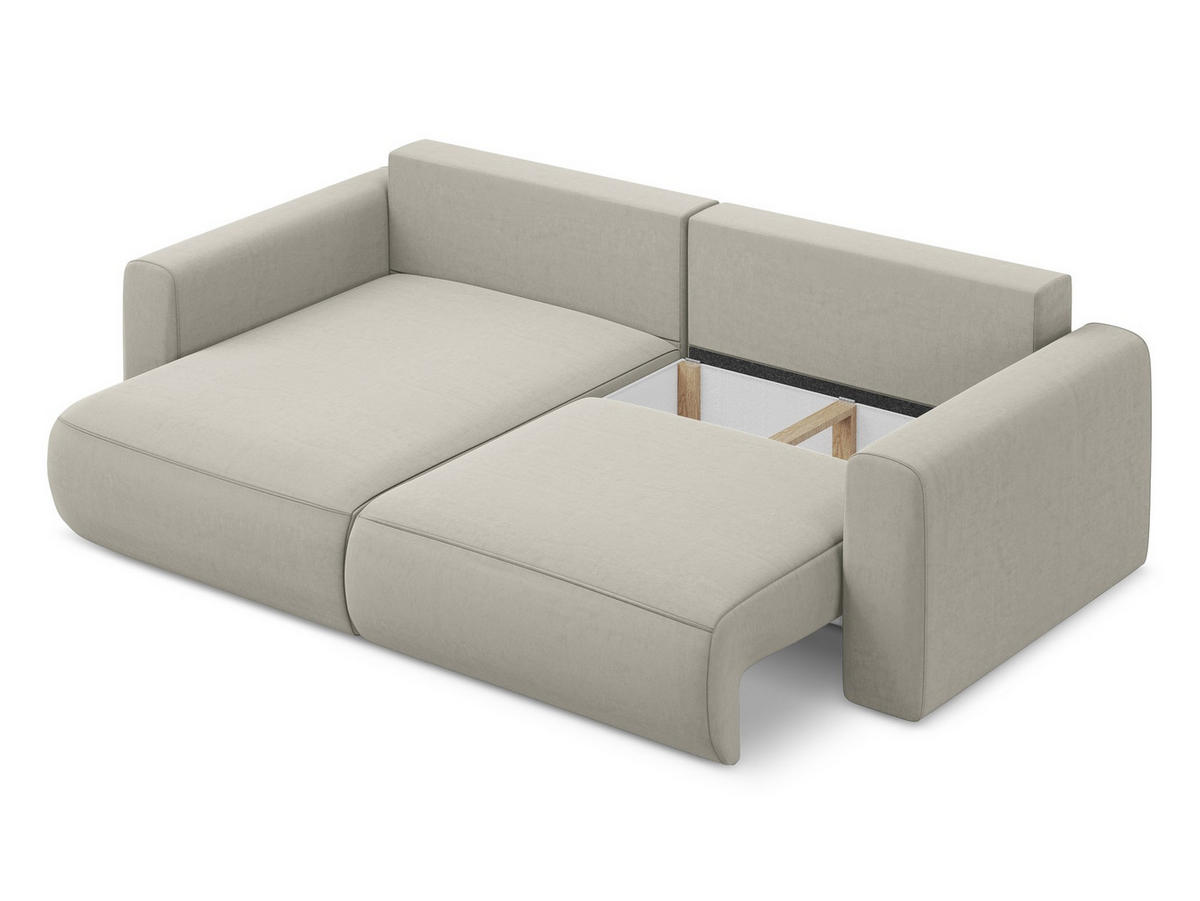 ECKSOFA mit Schlaffunktion Samt Stoff Creme - Perlmutt/Creme, Kunststoff/Textil (149/240cm) - Makamii