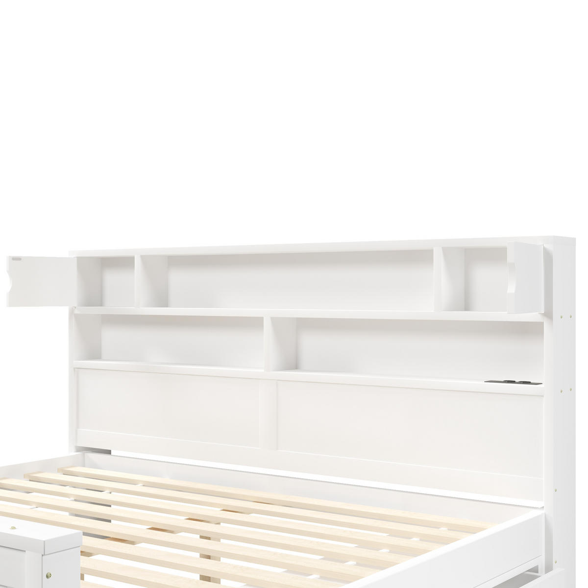 BETT 180/200 cm in Weiß mit 4 Schubladen, LED und Regal - Weiß, Holzwerkstoff (180/200cm) - STILVORA
