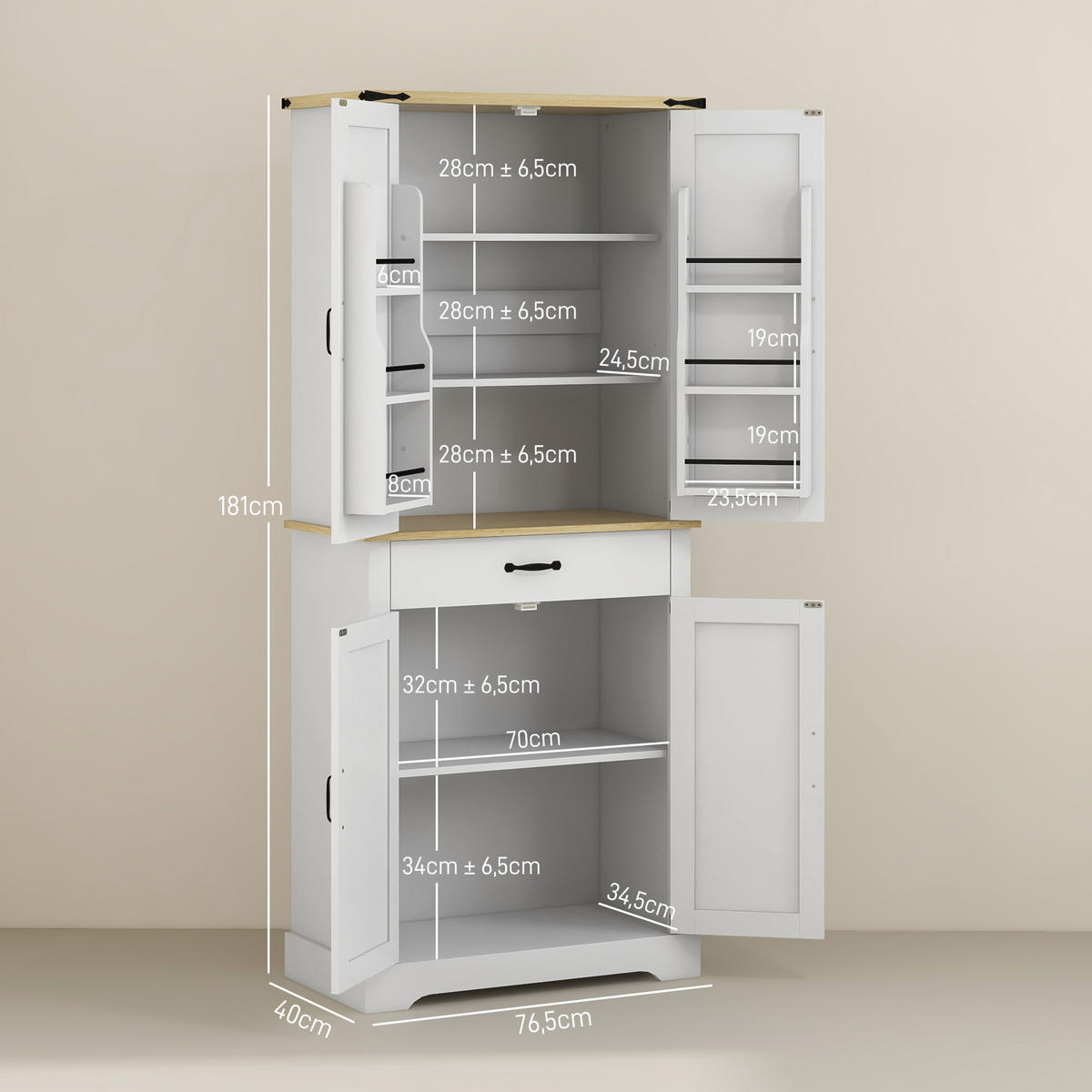 HIGHBOARD DE-11095 4 Türen & Schublade mit verstellbaren Böden Weiß - Weiß, Holzwerkstoff (40/181/76.5cm) - ComfortXL