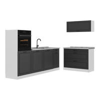 KÜCHENZEILE R-Line, Anthrazit Landhaus/Weiß, 220 cm Arbeitsplatte Marmor - Anthrazit/Weiß, Holzwerkstoff (220/143/60cm) - Vicco