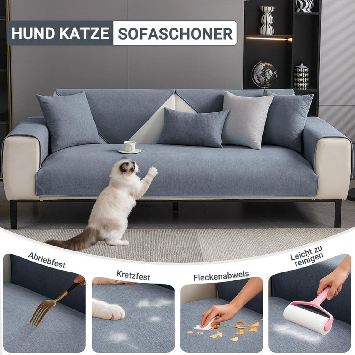 SOFAÜBERWURF Blaugrau 1 Stück - Blaugrau, Textil (70/70cm) - Coonoor