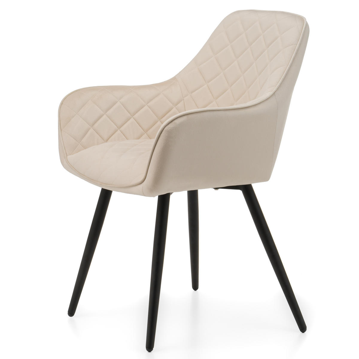 STUHL COLIN gespolsterter mit Steppung - beige - Samt Velours - Ecru/Beige, Textil/Metall (58/87/61cm) - NEW HOME
