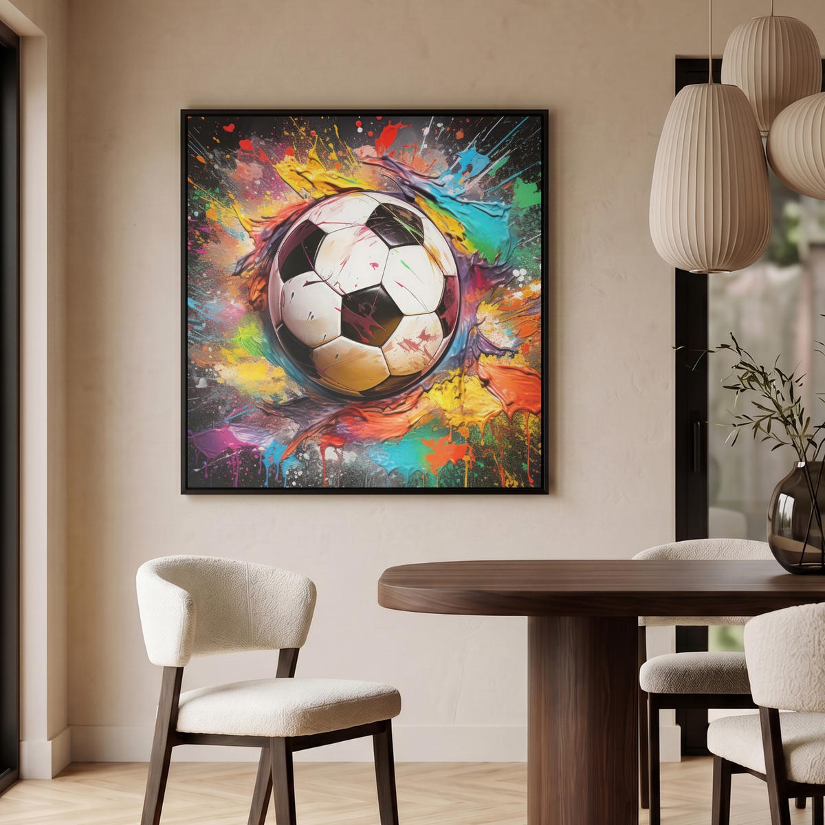 LEINWAND Bilder mit Rahmen - Fußball - Farbe - Farben - Schwarz - Weiß - 90x90 - Weiß, Textil (90/90cm) - MuchoWow