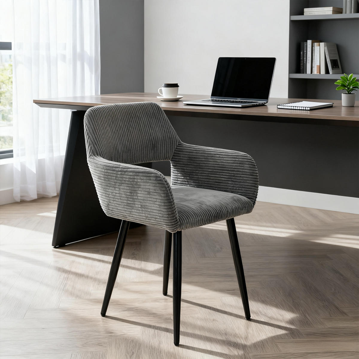 ESSZIMMERSTÜHLE 2er-Set, gepolstert, Cordbezug, Metallbeine, Grau - Grau, Textil (56/78/56cm) - Meubles Cosy