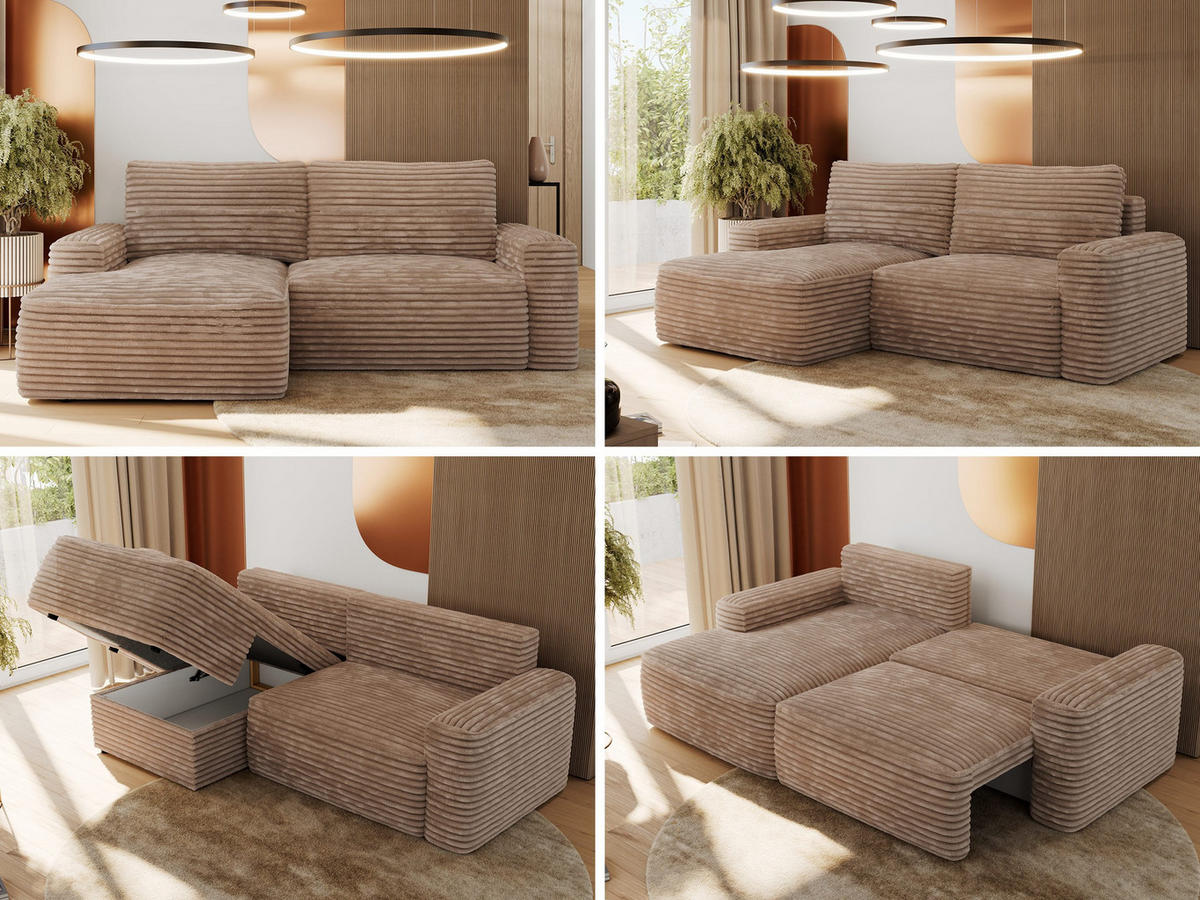 ECKSOFA BELLUNO L Braun Cord - Links - Schwarz/Braun, Textil (144/233cm) - MKS