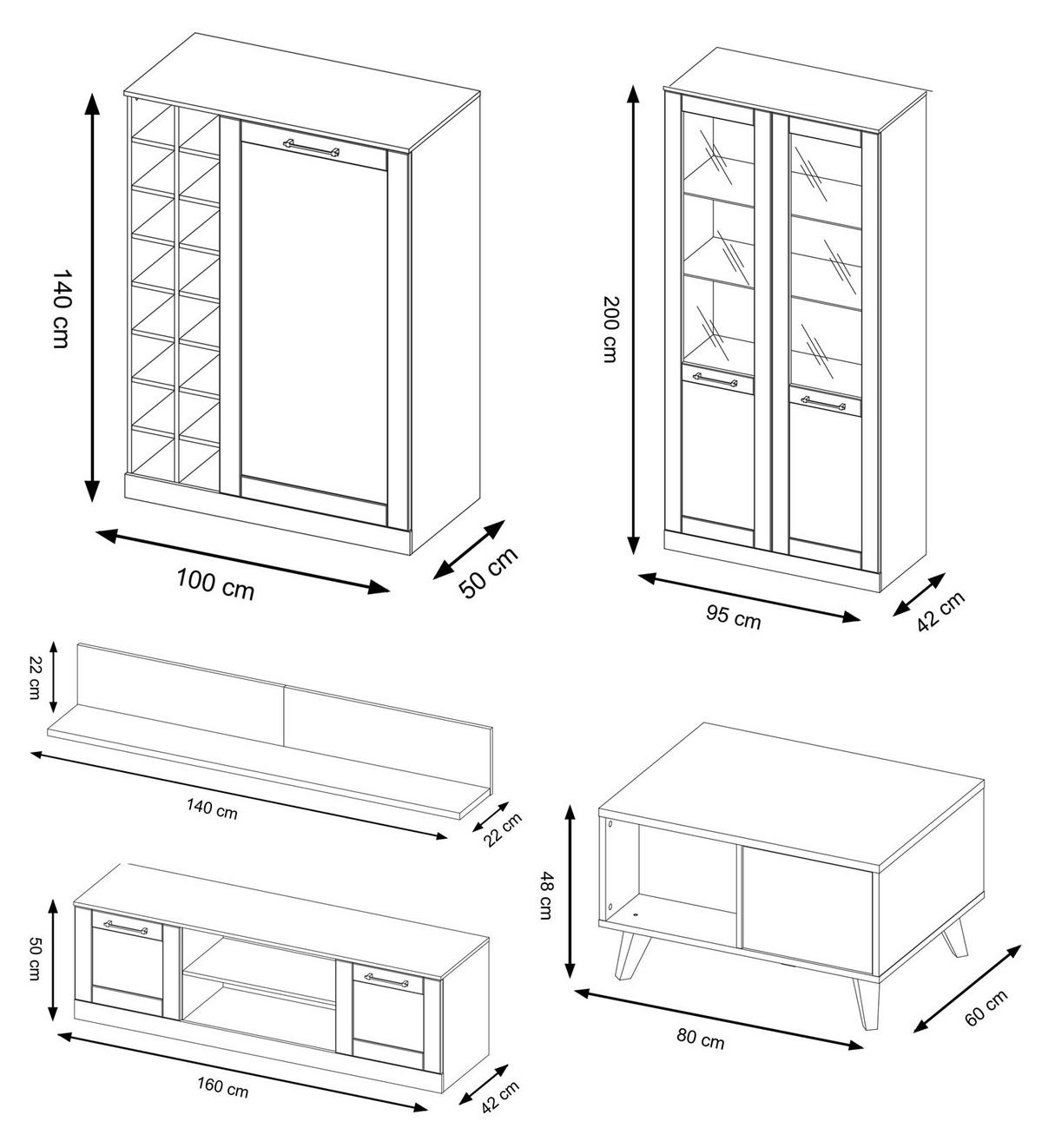 WOHNZIMMER-SET Cozy Eiche Rustikal 5-teilig - Eichefarben/Braun, Holz/Metall (355/200/60cm) - Feldmann-Wohnen