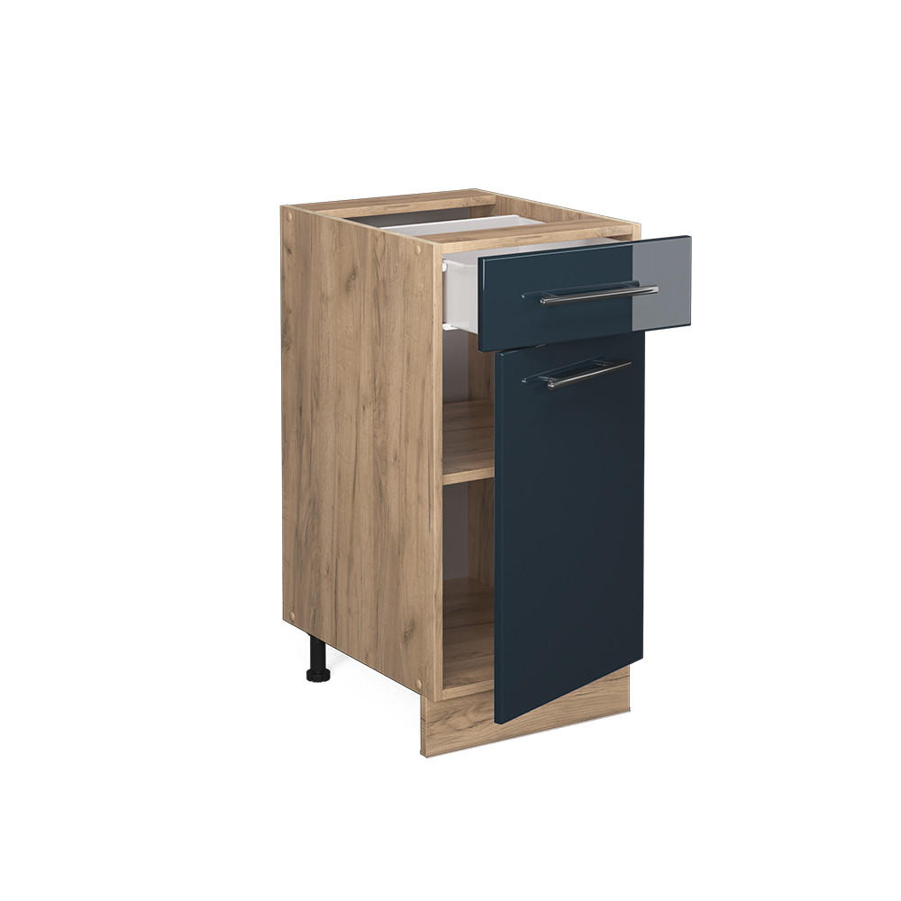 KÜCHENUNTERSCHRANK Fame-Line Dunkelblau Hochglanz 40 cm ohne AP - Honigeiche/Eiche Wotan, Holzwerkstoff (40/82/51.6cm) - Vicco