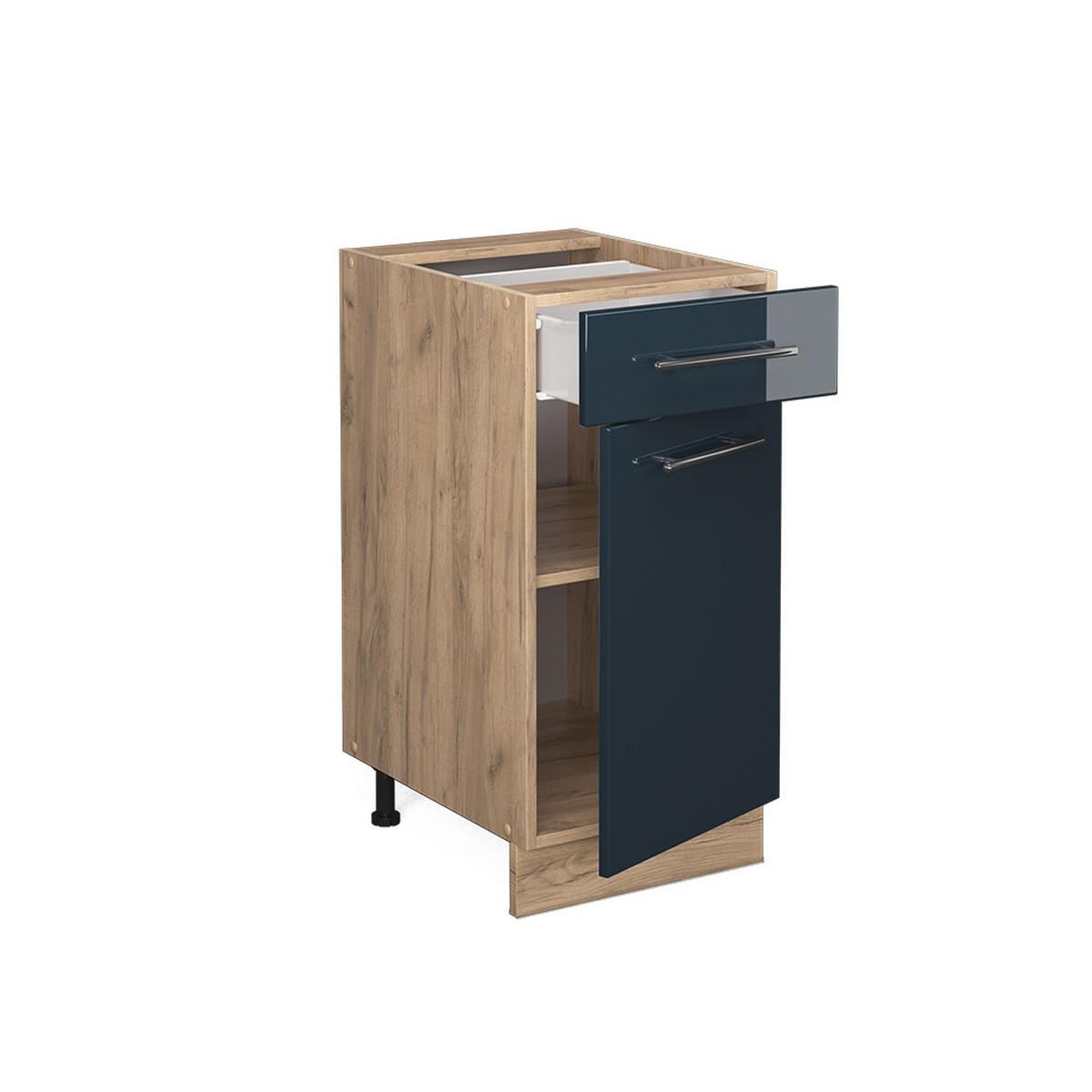 KÜCHENUNTERSCHRANK Fame-Line Dunkelblau Hochglanz 40 cm, AP Anthrazit - Eiche Wotan/Dunkelblau, Holzwerkstoff (40/82/60cm) - Vicco
