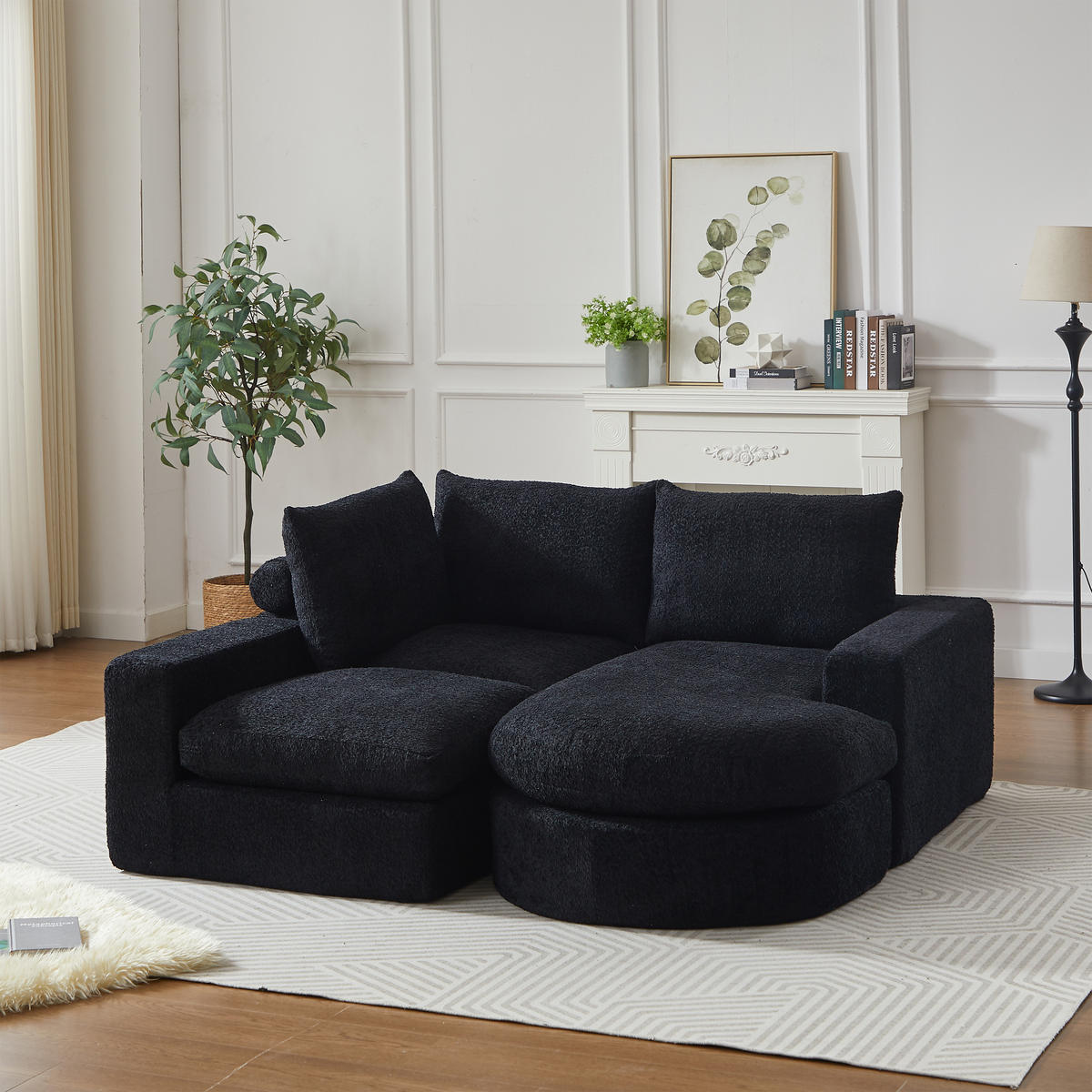 SCHLAFSOFA aus Chenille mit Liegestuhl, montagefrei - Schwarz, Textil (251/81/160cm)