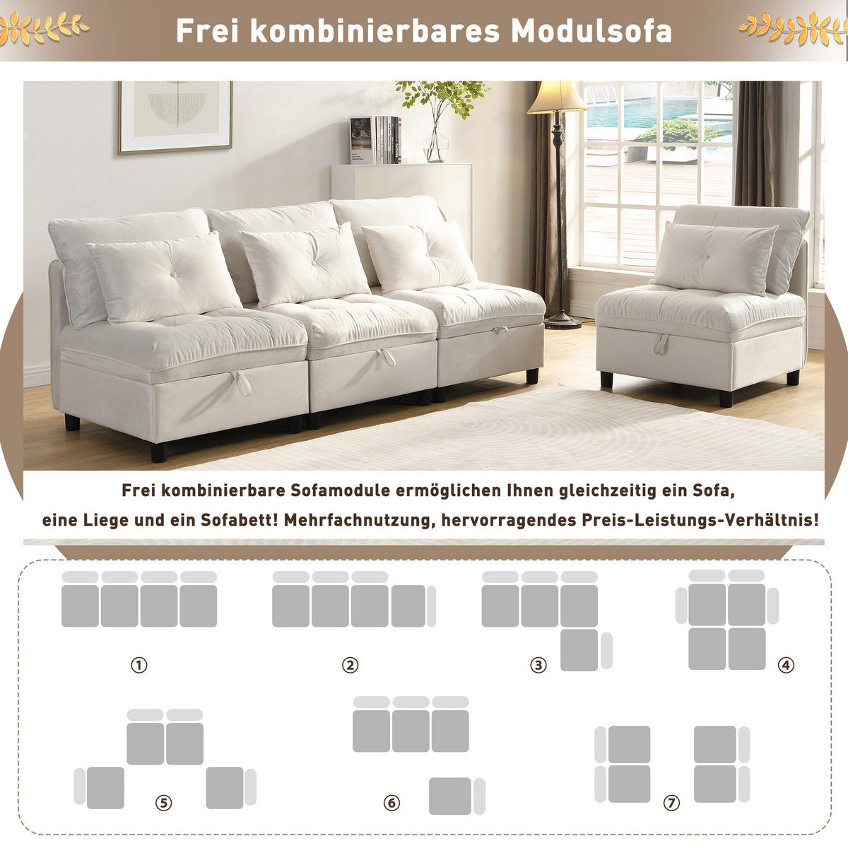ECKSOFA 274/76/87 cm Beige mit Stauraum - Beige, Textil (274/76cm) - Oxeza
