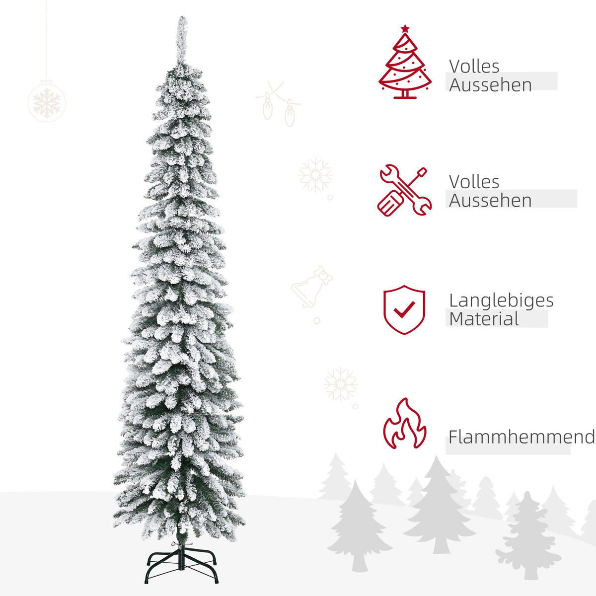 KÜNSTLICHER Weihnachtsbaum, 210 cm Christbaum mit 490 Spitzen für Weihnachten - Weiß/Grün, Kunststoff/Metall (210cm) - HOMCOM