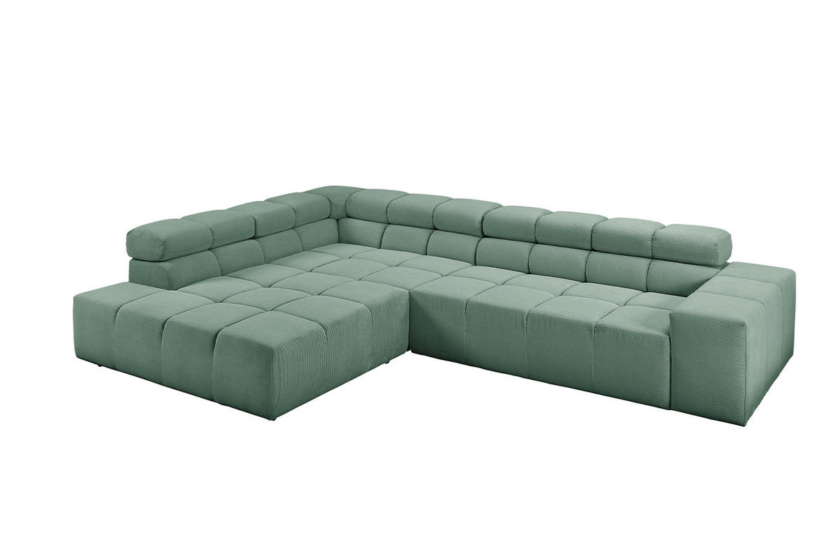 ECKSOFA MIT MOTORISCHEM SITZVORZUG NEVADA Grün Cord - Schwarz/Grün, Kunststoff/Textil (319/215cm) - KAWOLA
