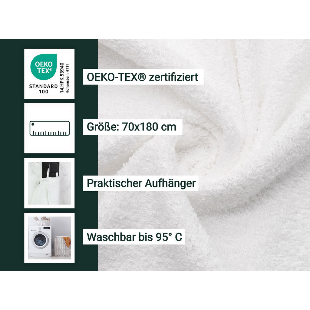 Thumbnail - Zollner Saunatuch,, Weiß, Naturmaterialien, 70x180 cm, Oeko-Tex® Standard 100, Freizeit, Wellness, Saunatücher