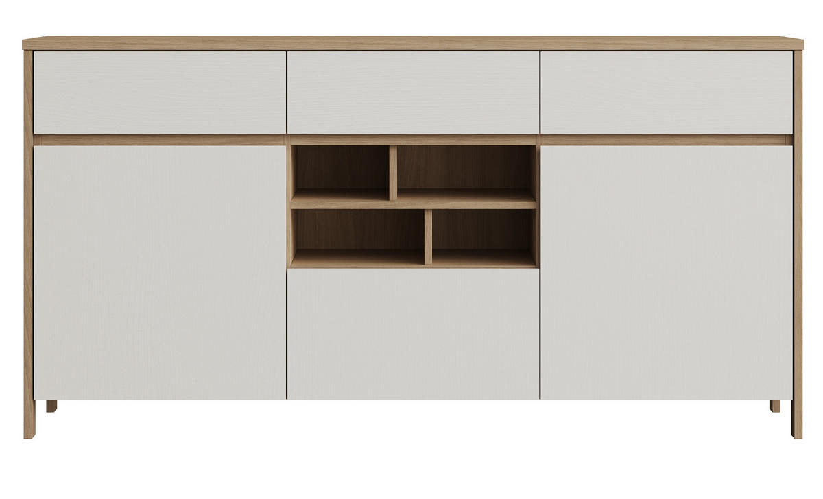 SIDEBOARD weiß und Eiche, Kommode skandinavisch 164 cm mit Soft-Close, Finnes - Eichefarben/Weiß, Holzwerkstoff/Metall (164/85/39cm) - Furn.Design