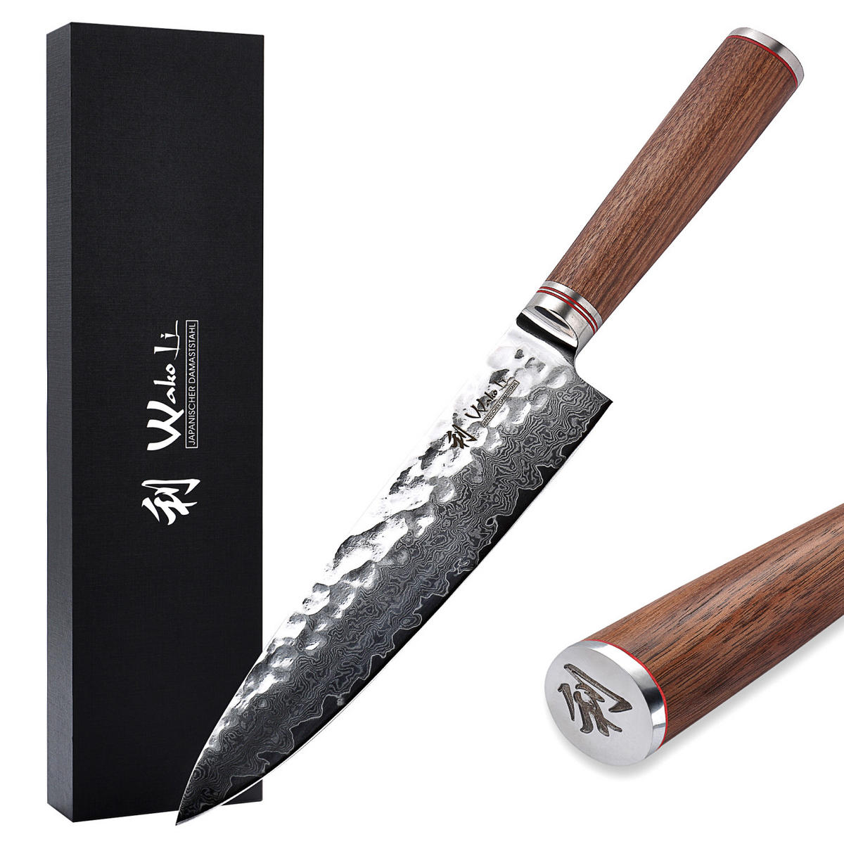 CHEFMESSER Nussbaum Serie Damast - Braun, Metall (34cm) - Wakoli