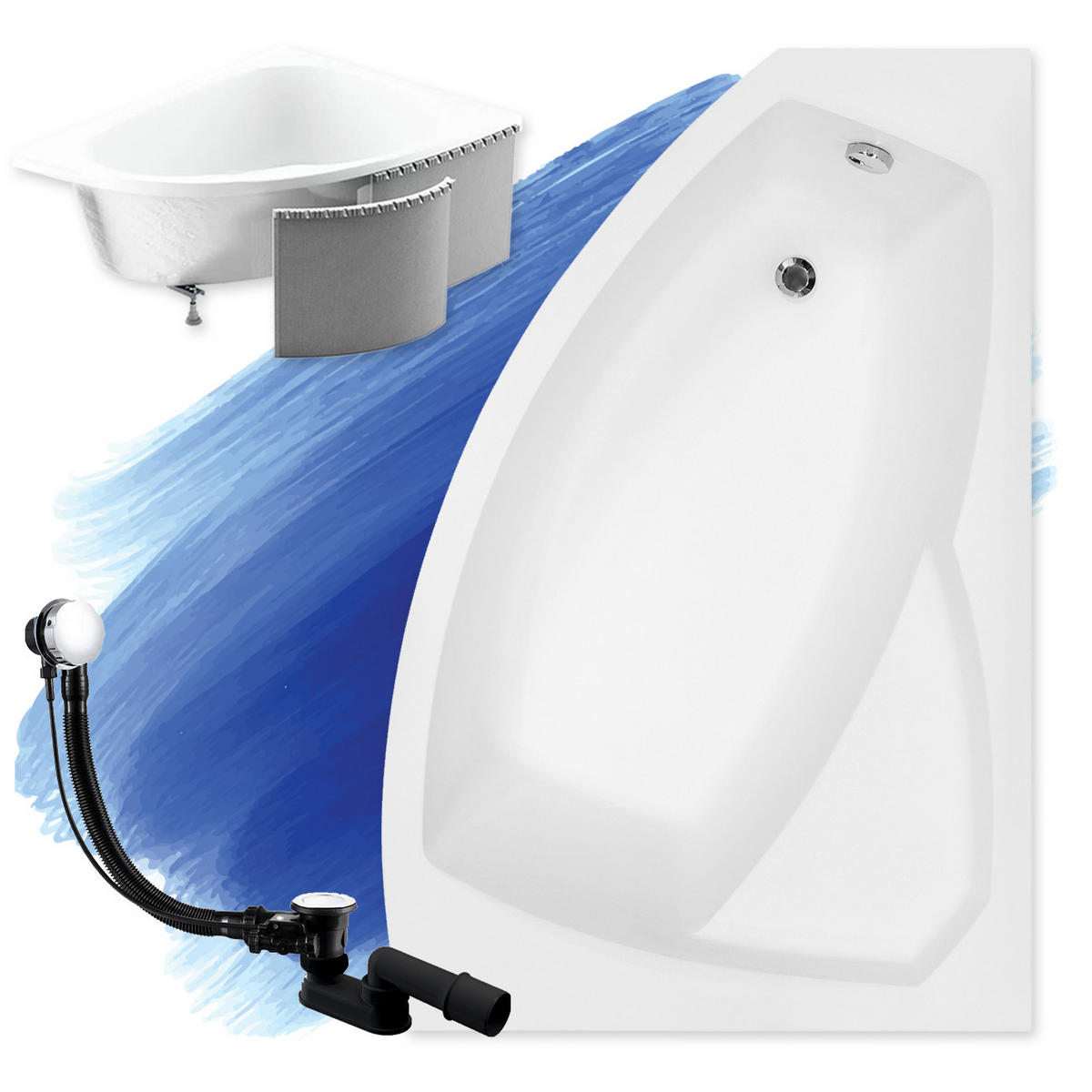 BADEWANNE Eckwanne RIMA 170/110 Rechts mit Styro Ablauf Füße - Weiß, Kunststoff (110/58.5/170cm) - bad land