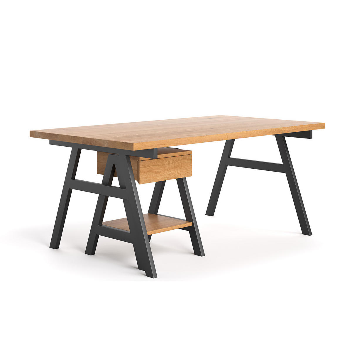 SCHREIBTISCH Arn aus massivem Eichenholz - Eichefarben/Schwarz, Holz/Metall (100/180/77cm) - Danzz