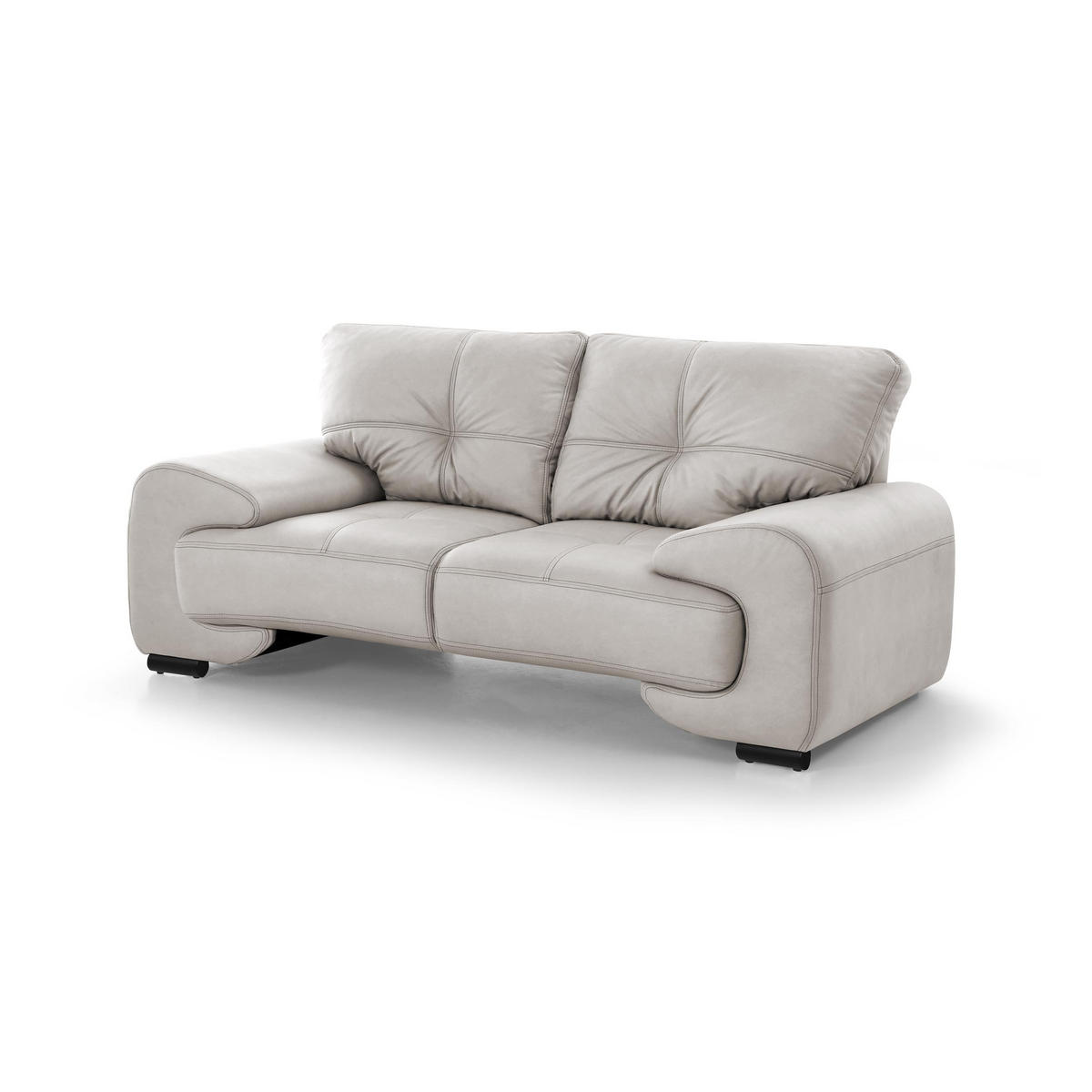 SITZGARNITUR Omega, zwei Sofas und Sessel, aus Kunstleder, Hellgrau - Hellgrau/Schwarz, Leder (225/88/98cm) - Beautysofa