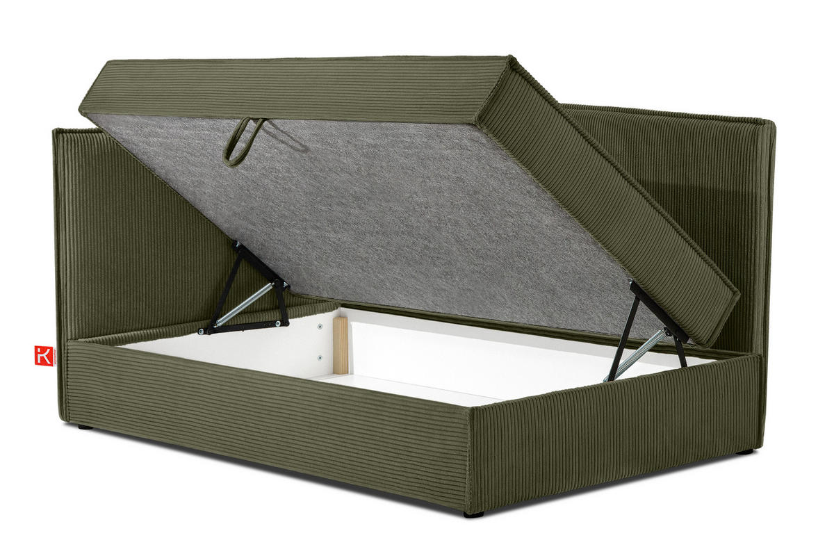 JUGENDBETT ROTI Einzelbett mit Bettkasten, 90x200cm, Bett mit Bonellmatratze, mit Rückenlehne - Schwarz/Olivgrün, Holz/Holzwerkstoff (92/200cm) - KONSIMO®