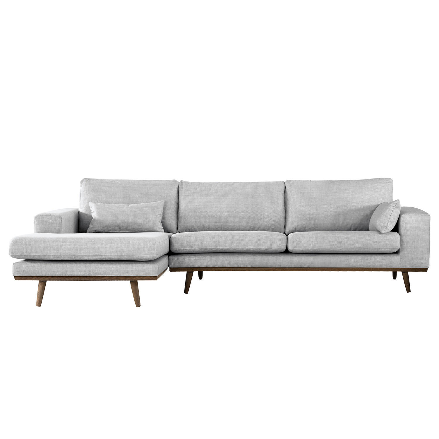 ECKSOFA mit Longchair - Eichefarben/Hellgrau, Eichenholz/Textil (281/153cm) - home24