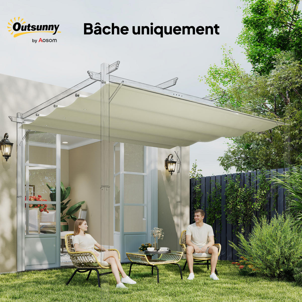 ERSATZDACH DE-12637 300/200 cm UV30+ mit 5 Stangentaschen und 8 Drainagelöchern - Creme, Textil (245/16/286cm) - ComfortXL