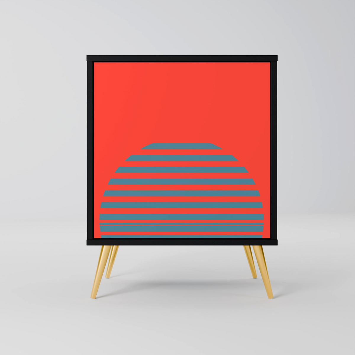 SIDEBOARD RISING GEOMETRY STARS, Schwarz, 57,5x42x67,5 cm, Schwarze Metall-Rahmenfüße - Multicolor/Schwarz, Holzwerkstoff/Metall (57.5/67.5/42cm) - SpaceRebels