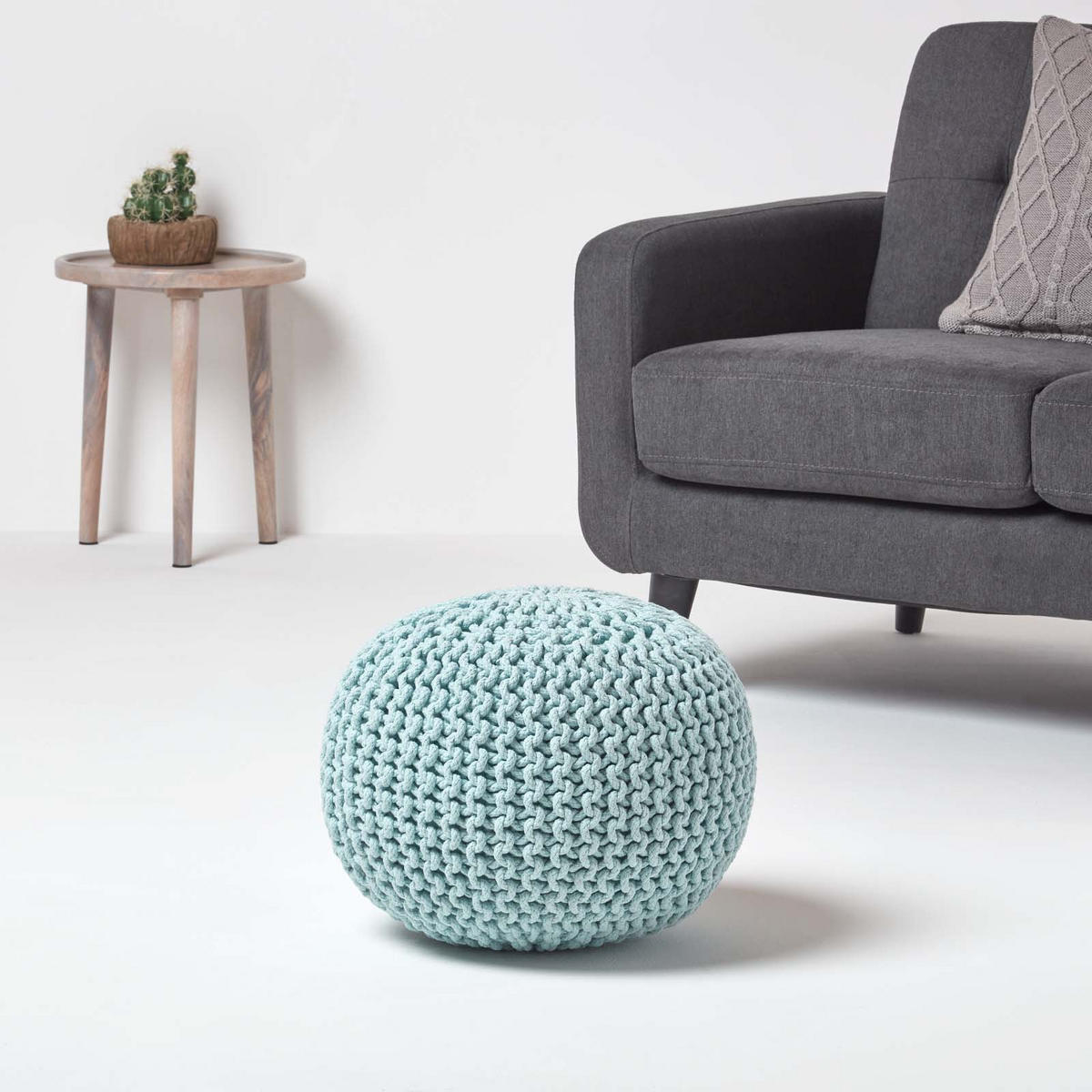 STRICK-POUF pastellblau, 40/40/35 cm - Hellblau, Textil (40/35/40cm) - Homescapes