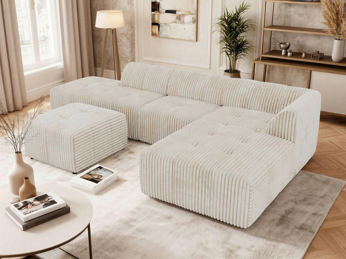 ECKSOFA GRIDA 4M L Beige Cord - Rechts - Beige/Creme, Kunststoff/Textil (176/335cm) - MKS