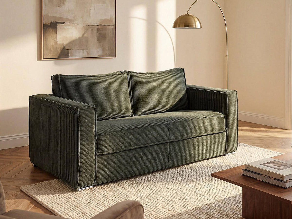 SCHLAFSOFA - 3 Personen - Samt, Stoff - Tannengrün - - Waldgrün, Textil (195/90/223cm) - Vente-Unique