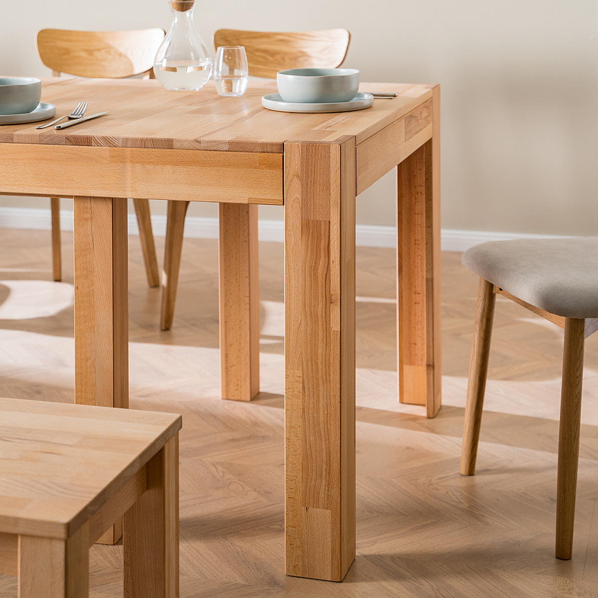 ESSTISCH - Buche massiv - Buchefarben, Holz (90/180/75cm) - home24