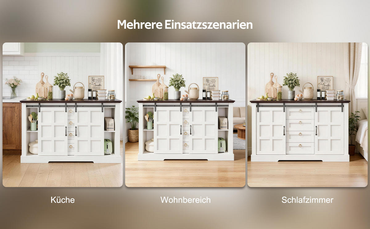 SIDEBOARD 150x40x85 cm mit Schiebetüren und 4 Schubladen - Weiß, Holzwerkstoff (150/85/40cm)