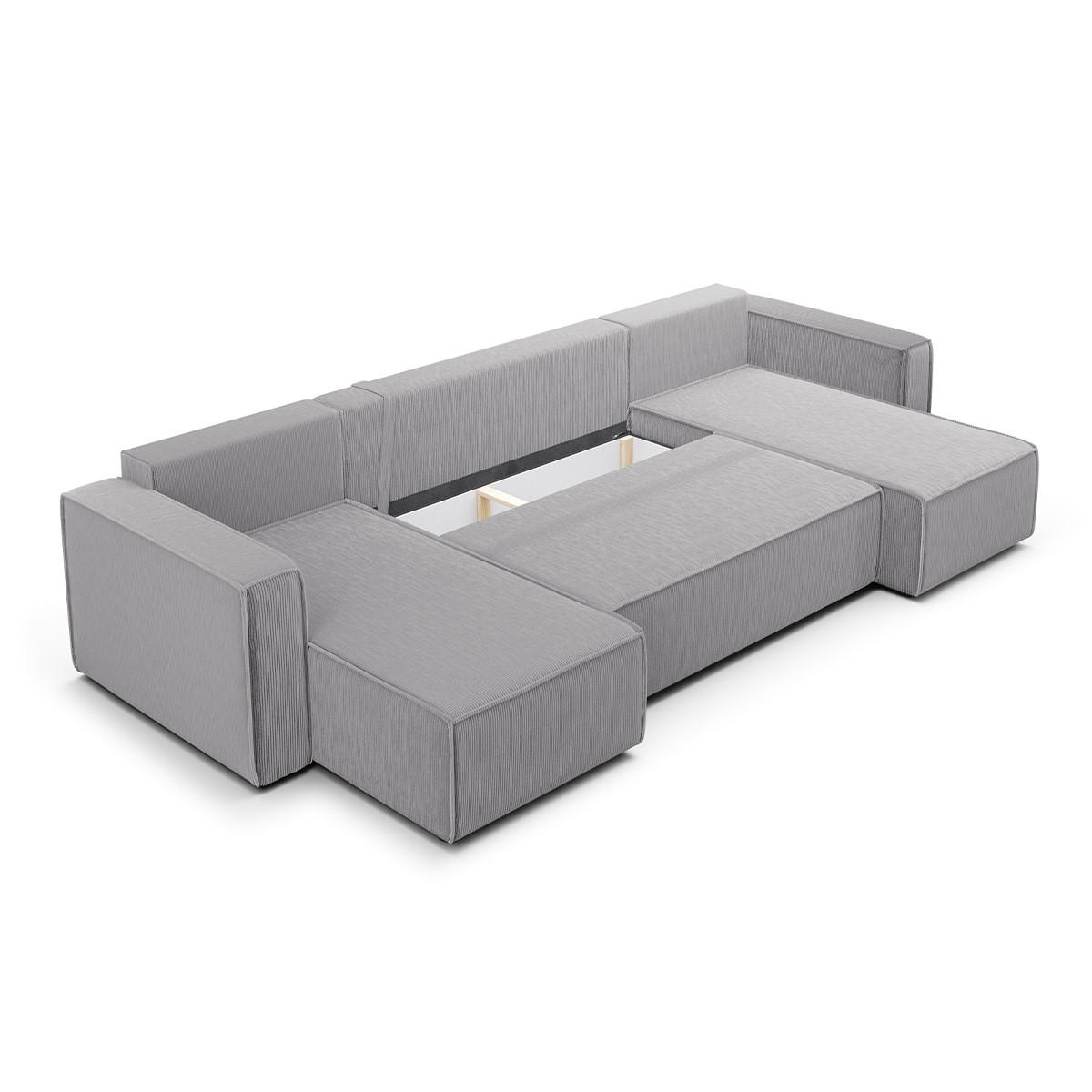 PANORAMASOFA Ezekiel 5 Sitzplätze Hellgrau - Grau, Holz (309/73/145cm) - Petits-meubles