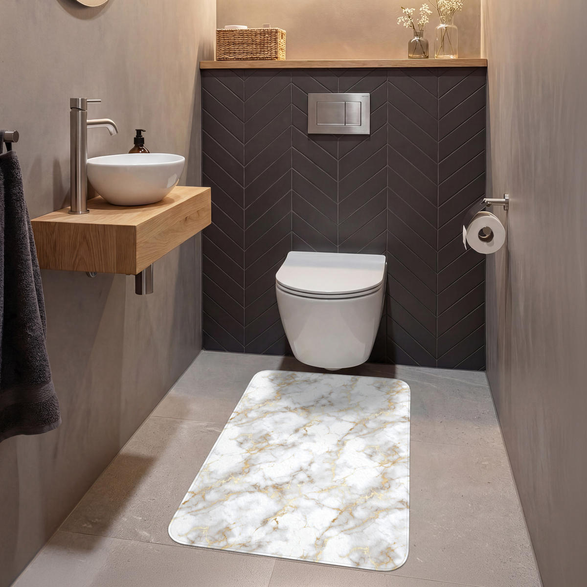 WC PŘEDLOŽKA Zlaté žilky - Mramor - Bílý 60x90 cm - bílá, textil/plast (60/1cm) - OnlyWow