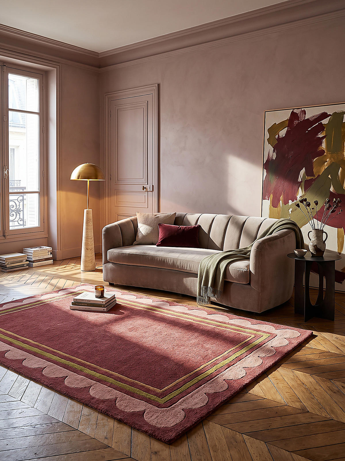 WOLLTEPPICH handgetuftet WENSUM, Scallop-Bordüre, Beerenrot, 120 x 170 cm - Rot, Textil (120/170cm) - KADIMA DESIGN