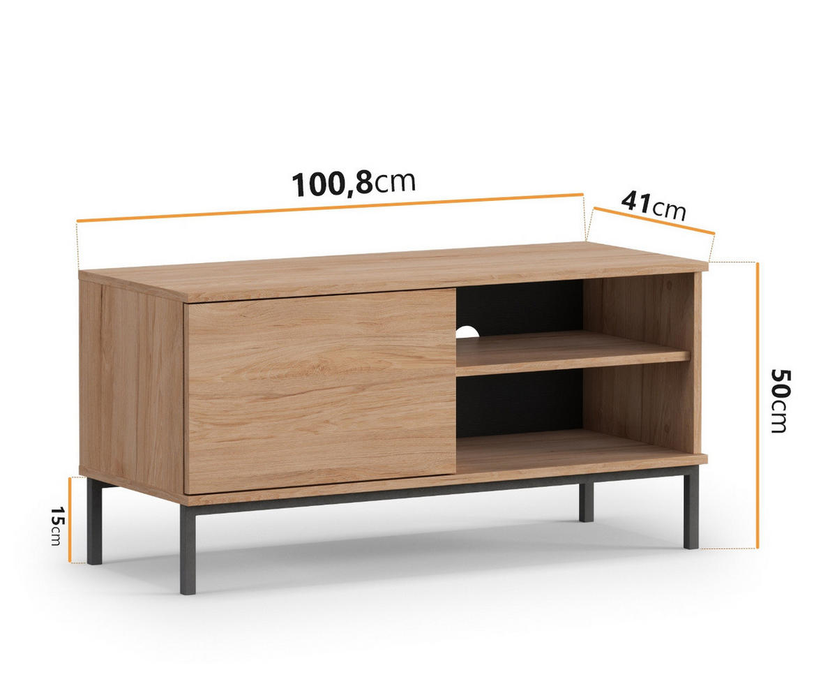 TV-LOWBOAARD Dallas 1D 100 cm Hikora - Eichefarben/Schwarz, Holzwerkstoff/Metall (100/50/41cm) - Ravio