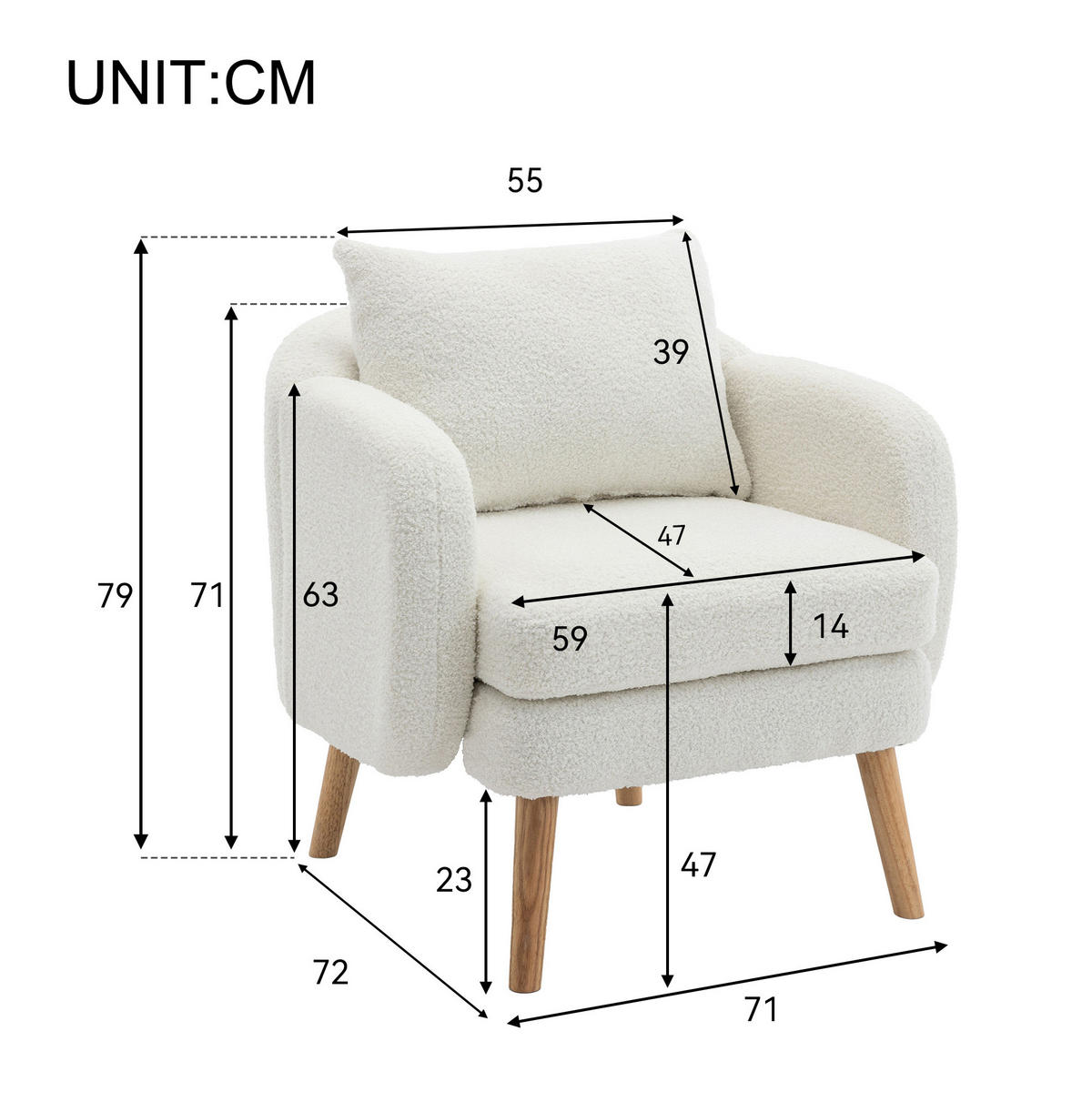 SESSEL Teddy-Samt mit Rückenkissen 71/72/71 cm Weiß inkl. Kissen - Weiß, Textil (72/71/71cm) - Redom