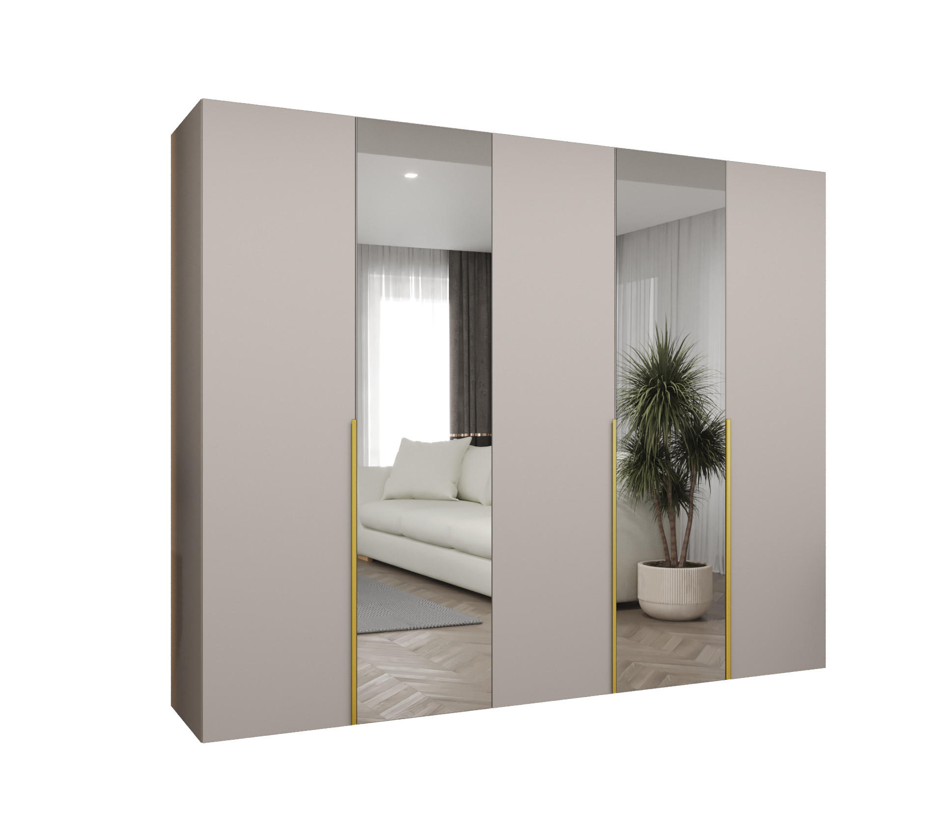 DREHTÜRENSCHRANK 202/250/52 5-türig - Kaschmir/Goldfarben, Holz (250/202/52cm) - Abiks Möbel