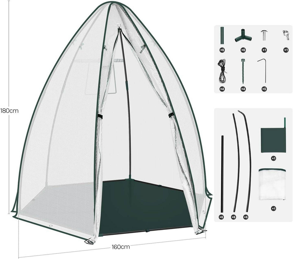 FOLIENGEWÄCHSHAUS,PE transluzenter Kälteschutz,160x180 cm - Weiß, Textil/Metall (160/180/160cm) - Woltu
