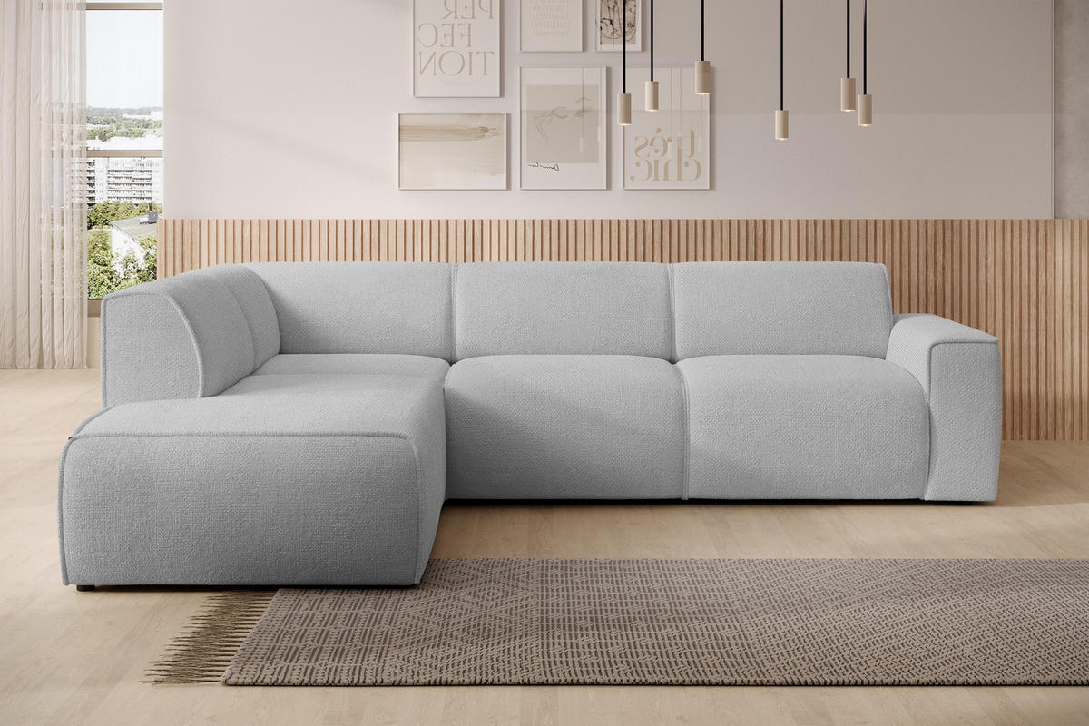 ECKSOFA L Form Didim Hellgrau 292/220/78 cm – großes Sofa stilvoll & bequem L - Hellgrau/Schwarz, Kunststoff/Textil (220/292cm) - AX Living