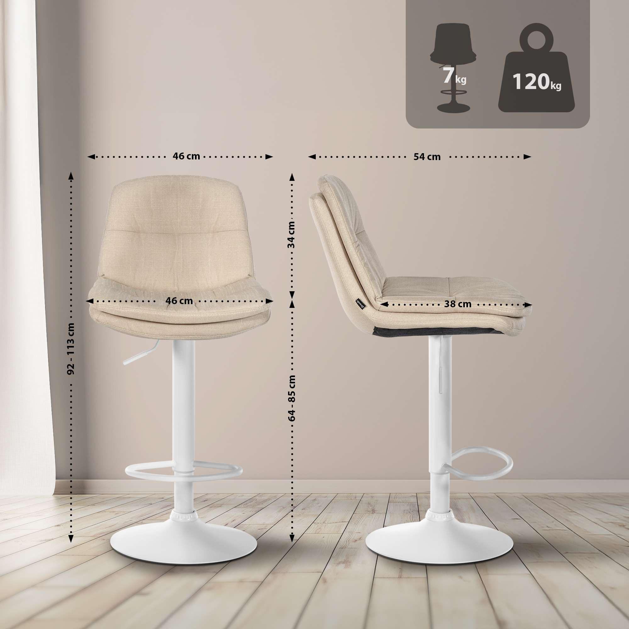 Thumbnail - CLP Barhocker, Creme, Textil, 46x92x54 cm, Esszimmer, Barmöbel, Barhocker