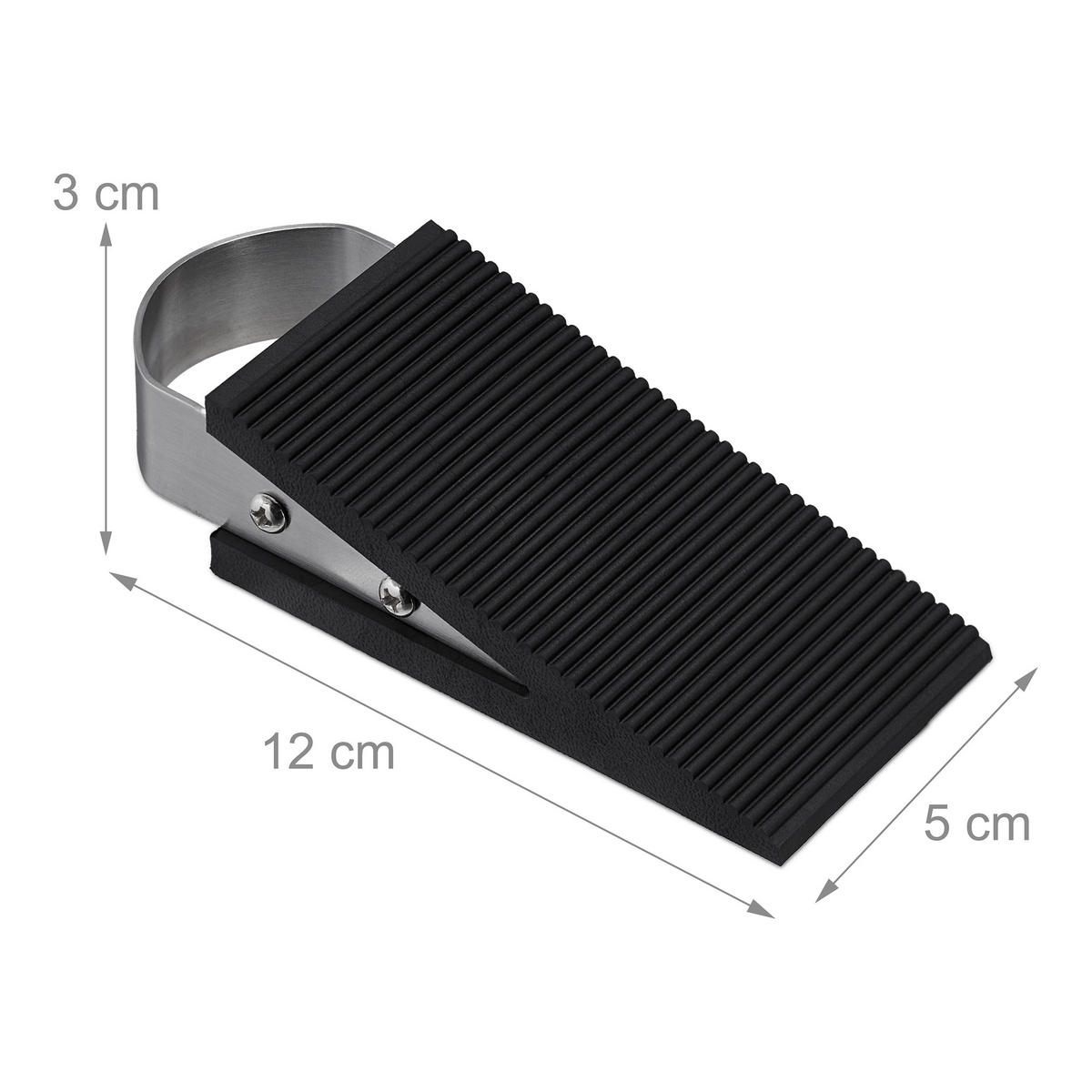 DÖRRKIL svart silver 2-pack gummi rostfritt-stål 3 cm - Svart, Plast/Metall (5/12cm) - Relaxdays