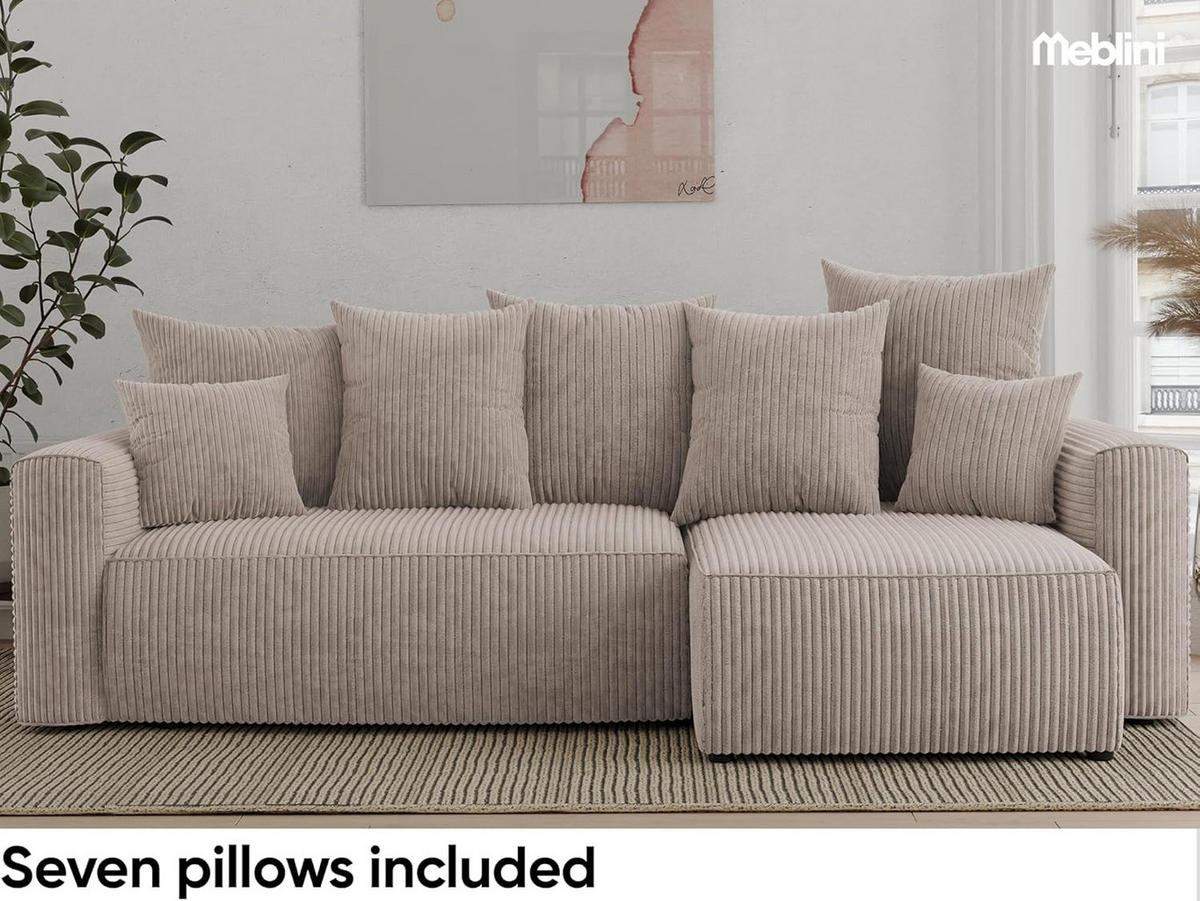 ECKSOFA DAVE L - Beige/Schwarz, Holzwerkstoff (238/87cm) - Meblini