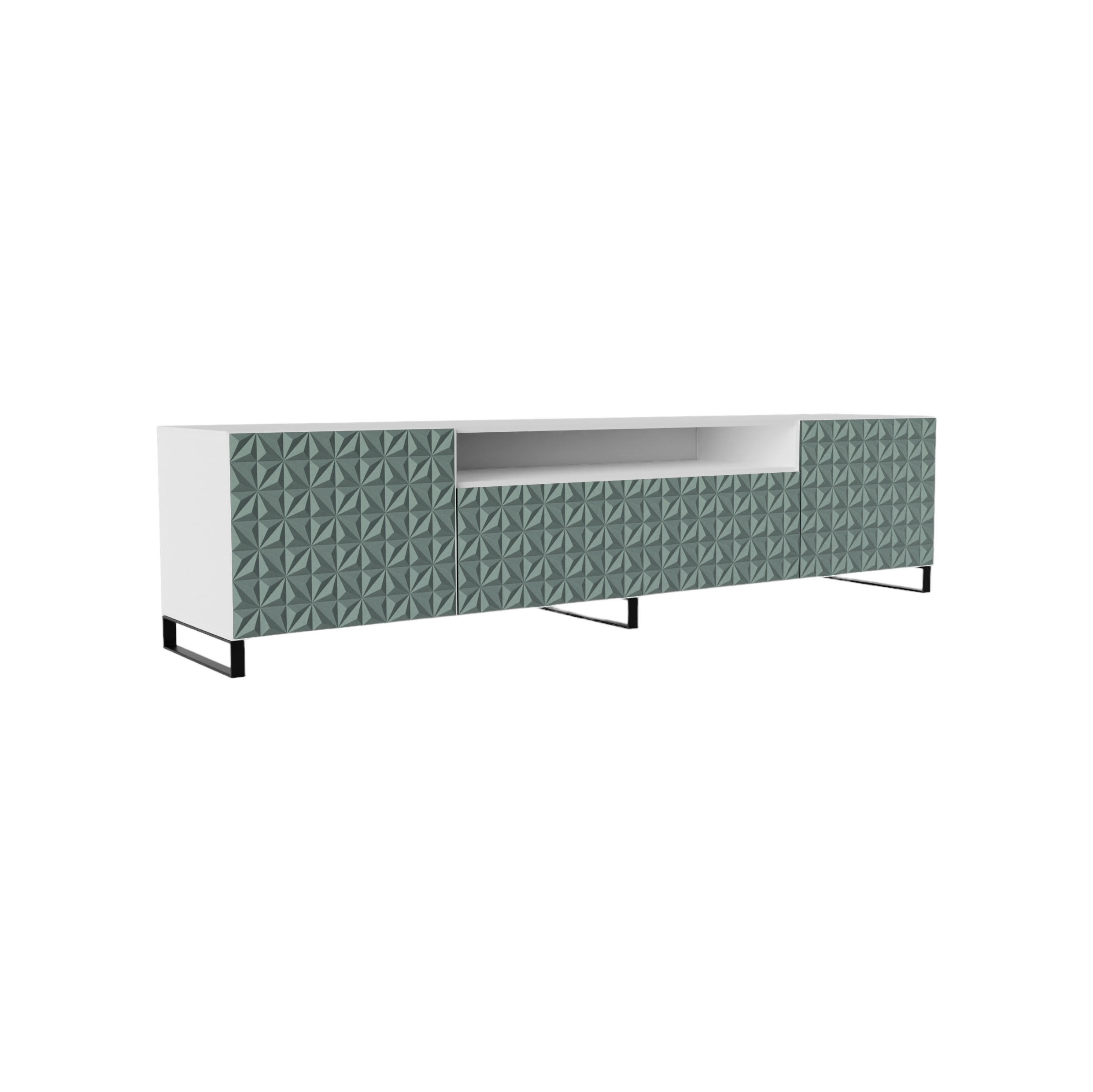 TV-SCHRANK Cali III 200 cm, dreitürig, weiß, grün - Weiß/Olivgrün, Kunststoff (200/53/41cm) - Margaret Hadas24