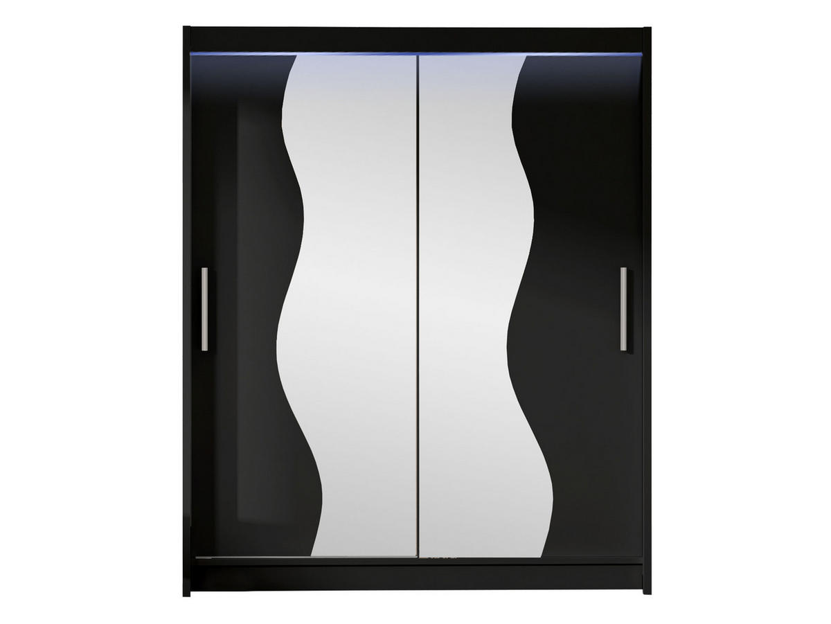 SCHWEBETÜRENSCHRANK Westa S, mit RGB LED Beleuchtung - Silberfarben/Schwarz, Holzwerkstoff/Metall (150/200/58cm) - MIRJAN24